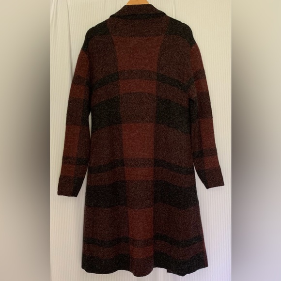 Suzy Shier - Long Line Open Front Cardigan - Burgundy Multi Colour Block - Picture 2 of 5